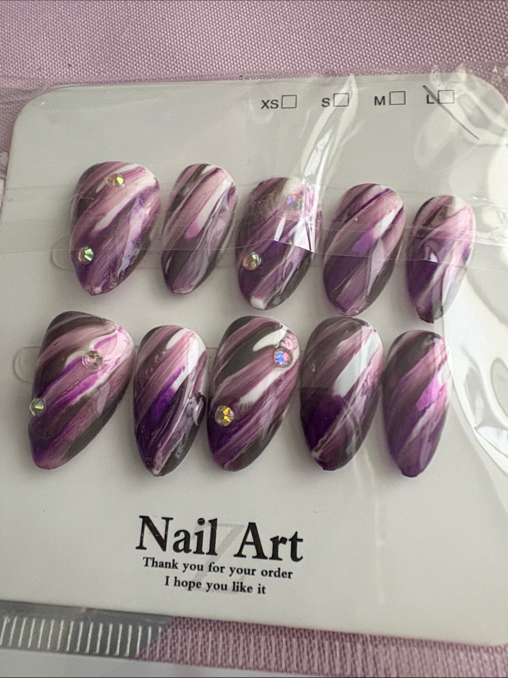 Marbled Purple w Jewel Accents Press-On Nails -